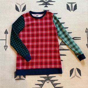 Lands' End Serious Sweats Plaid Colorblock Sweatshirt Tunic Dress, 6-8 Women’s